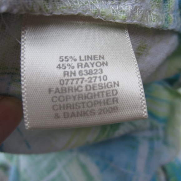 Chritopher & Banks Shirt Women's XL Button Up Linen‎ Green Blue 3/4 sleeve Boho - Picture 6 of 14